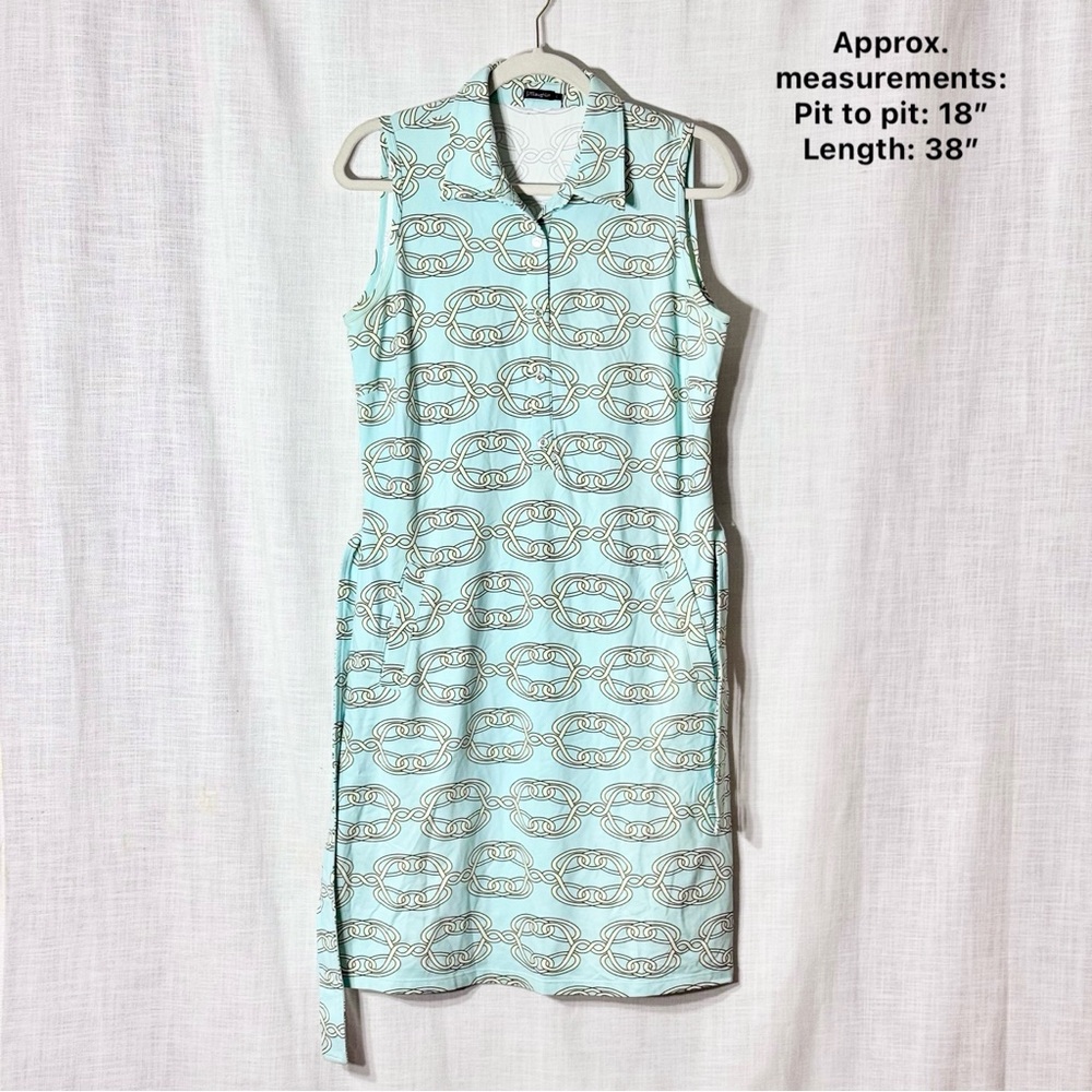 J McLaughlin Mini Chain Link Geo Sleeveless‎ Dress L Preppy Coastal Nautical